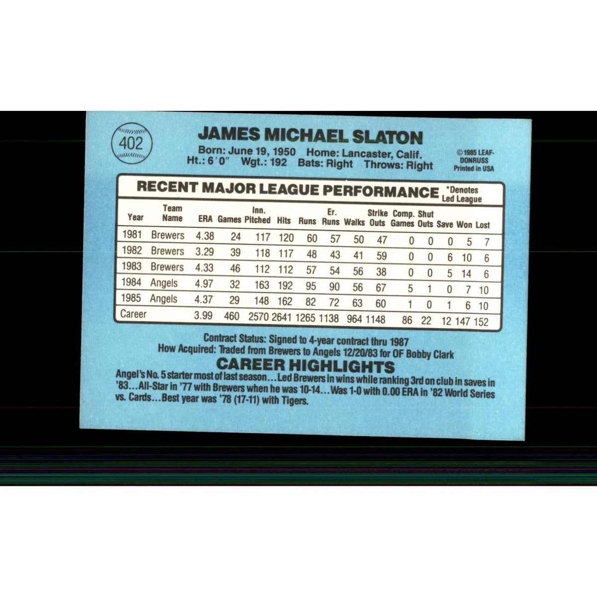 1986 Donruss Jim Slaton Angels #402