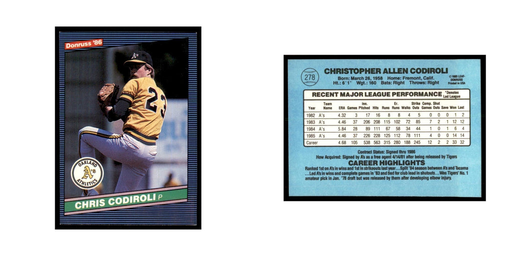 1986 Donruss Chris Codiroli Athletics #278