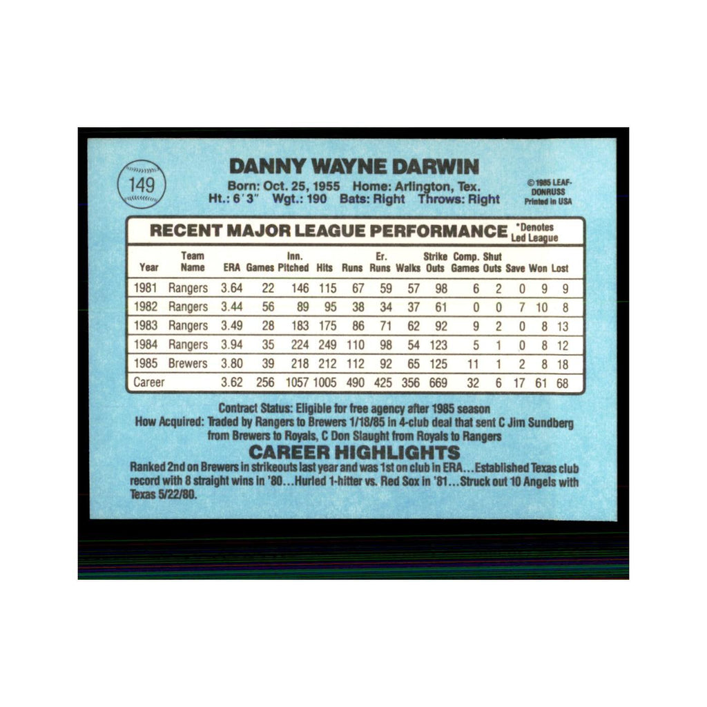 1986 Donruss Danny Darwin Brewers #149