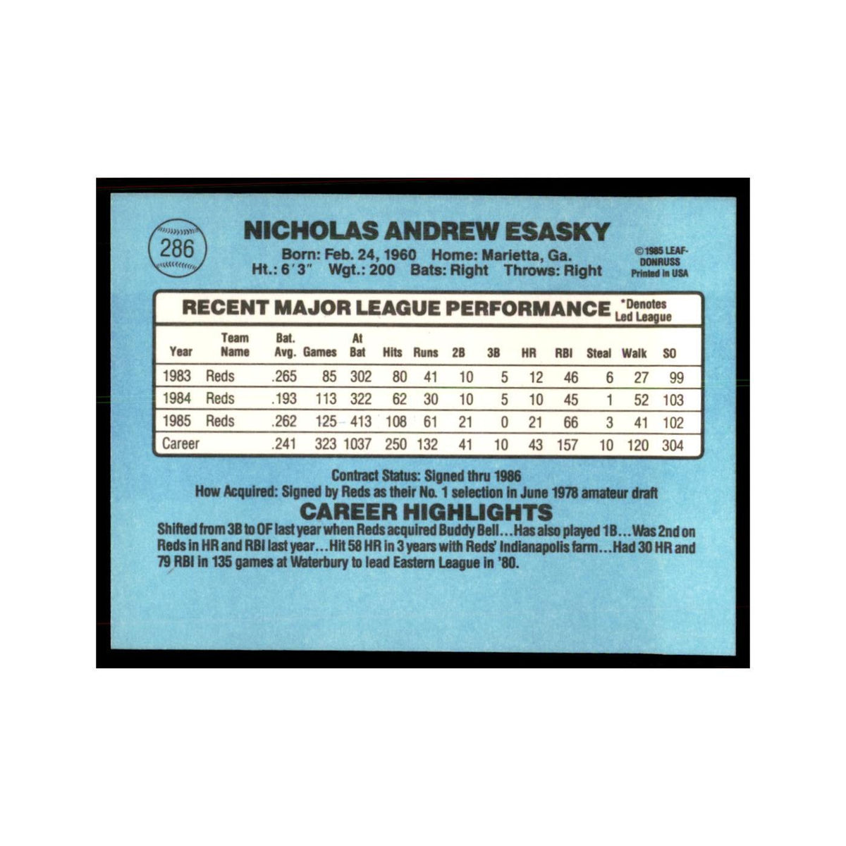 1986 Donruss Nick Esasky Reds #286