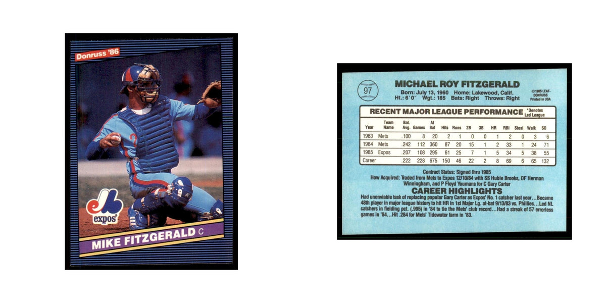1986 Donruss Mike Fitzgerald Montreal Expos #97