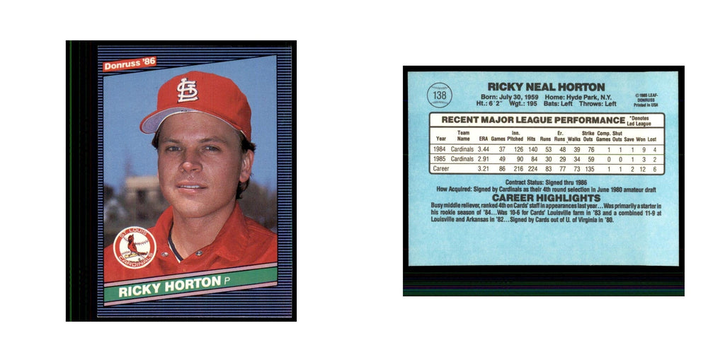 1986 Donruss Ricky Horton Cardinals #138