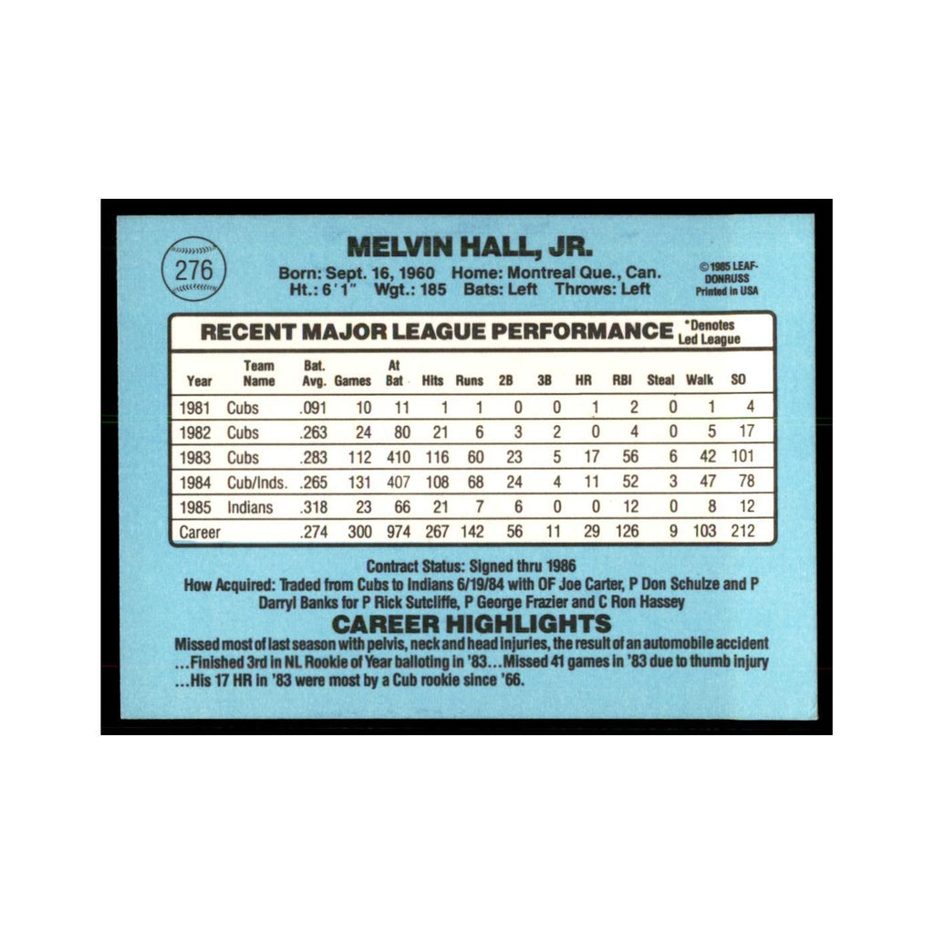 1986 Donruss Mel Hall Indians #276