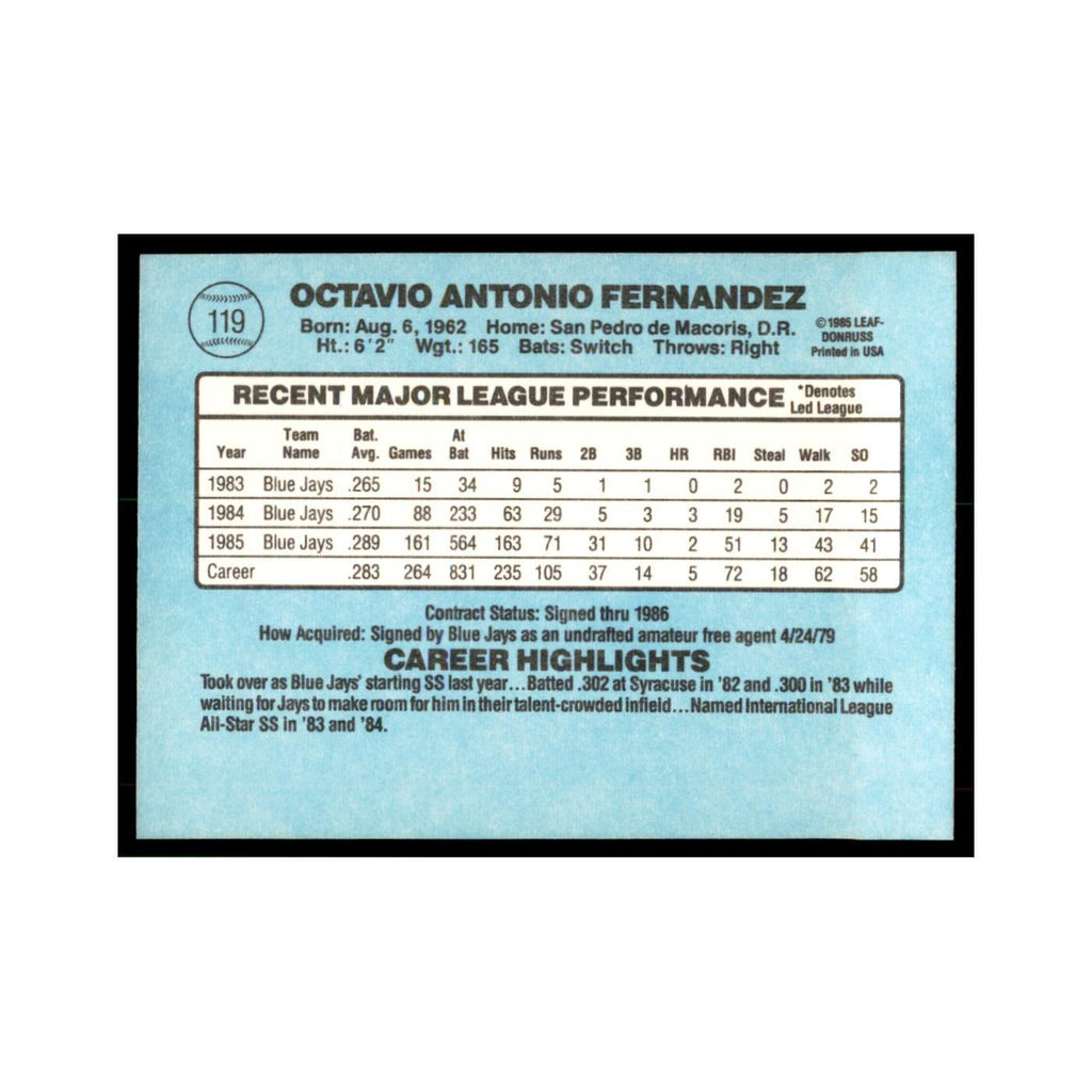 1986 Donruss Tony Fernandez Blue Jays #119