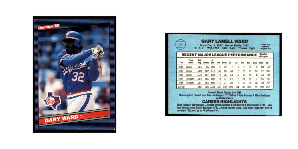1986 Donruss Gary Ward Rangers #98