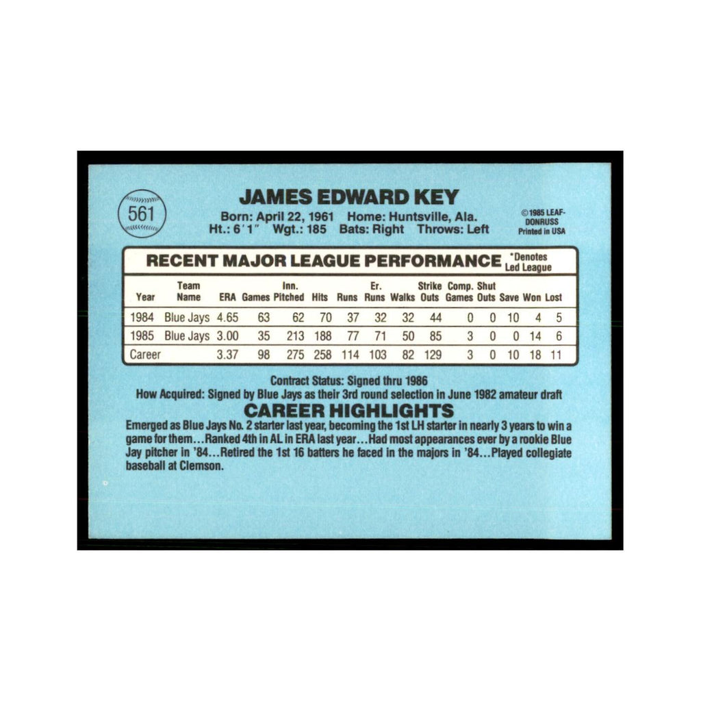 1986 Donruss Jimmy Key Blue Jays #561