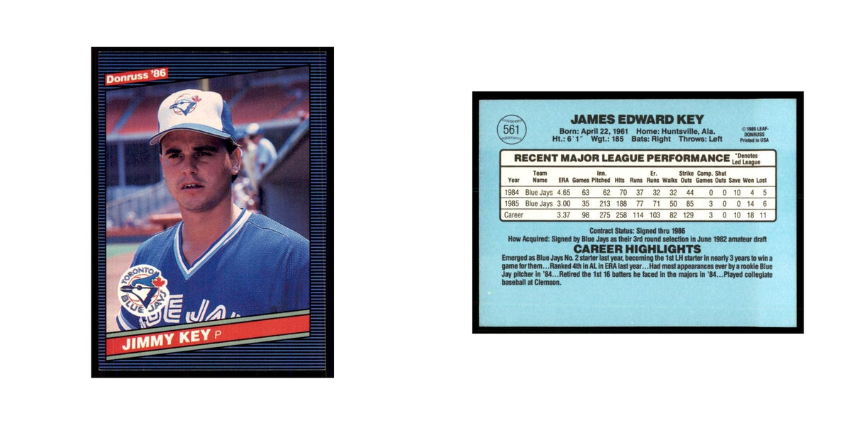 1986 Donruss Jimmy Key Blue Jays #561