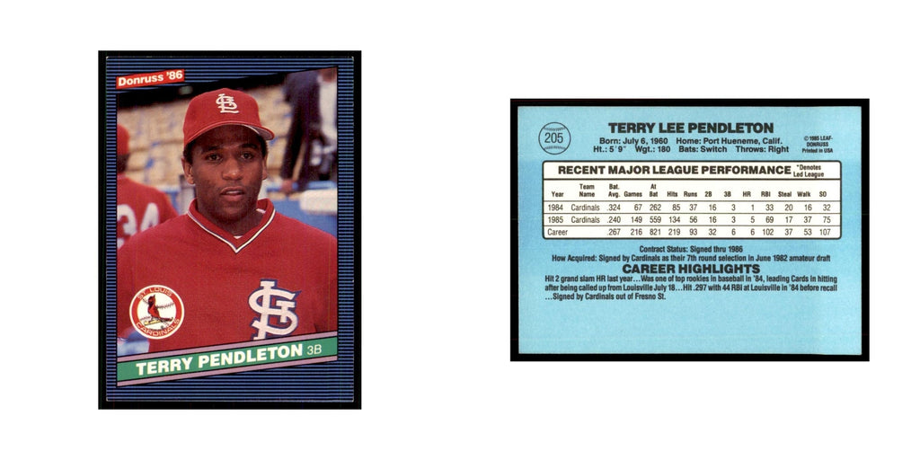 1986 Donruss Terry Pendleton Cardinals #205