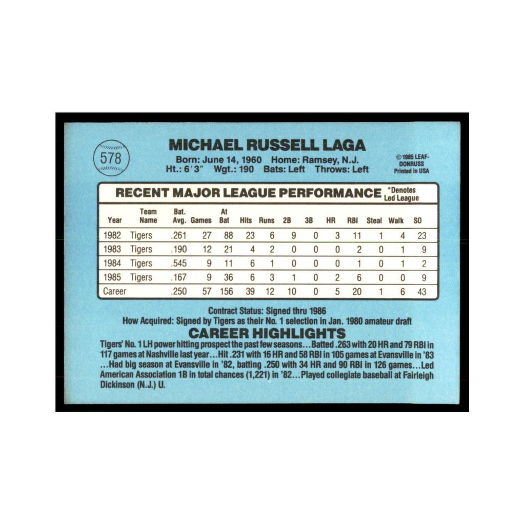 1986 Donruss Mike Laga Tigers #578