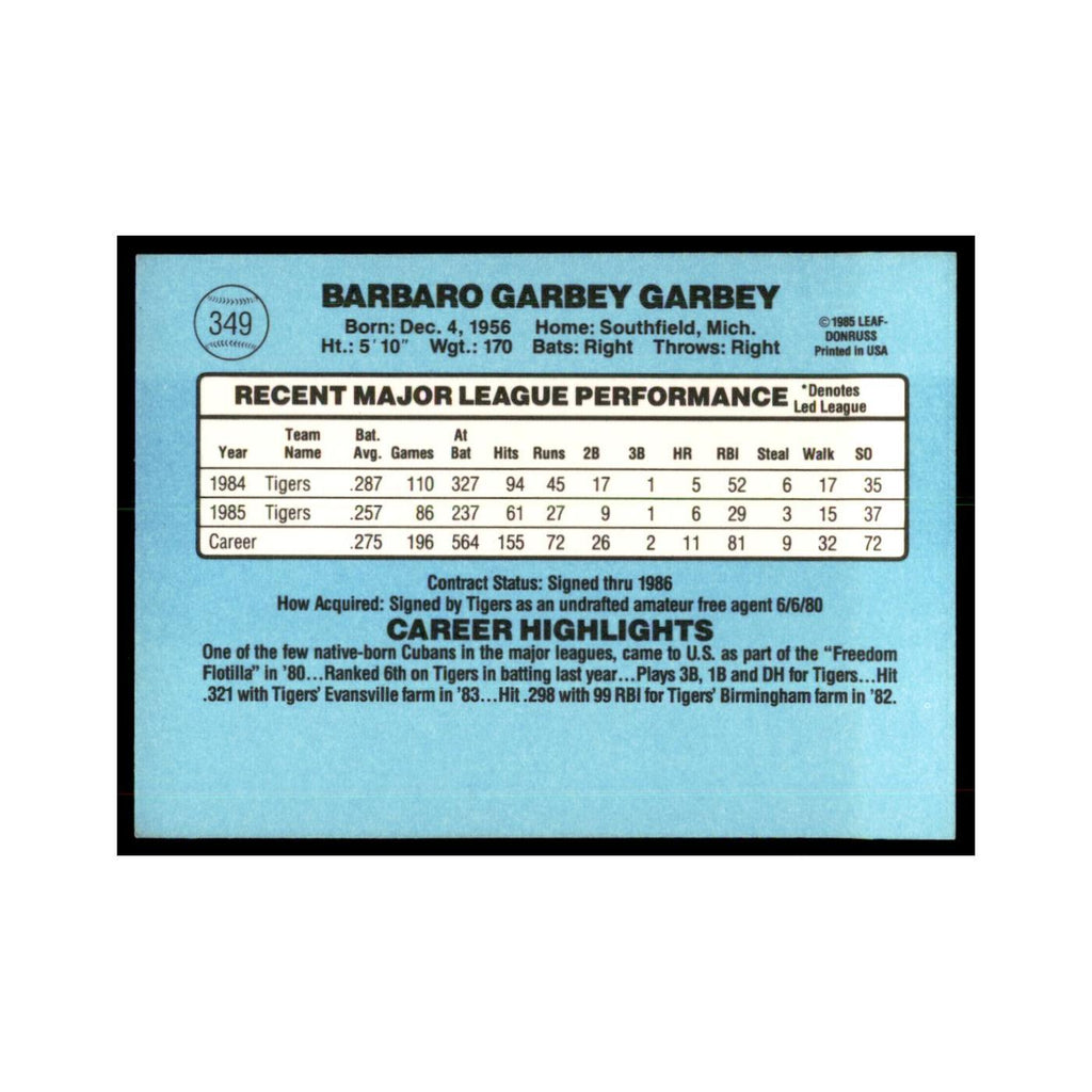 1986 Donruss Barbaro Garbey Tigers #349