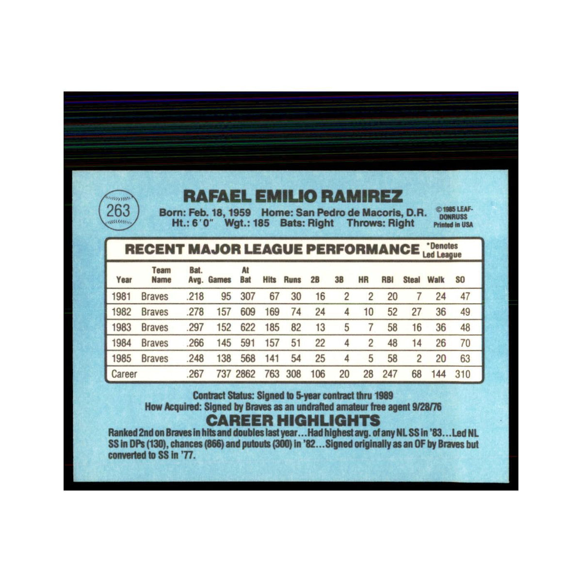 1986 Donruss Rafael Ramirez Braves #263