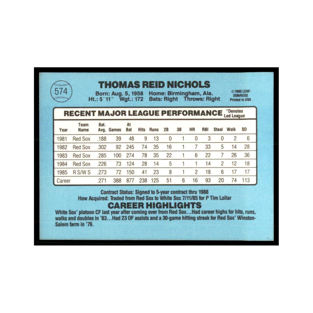 1986 Donruss Reid Nichols White Sox #574