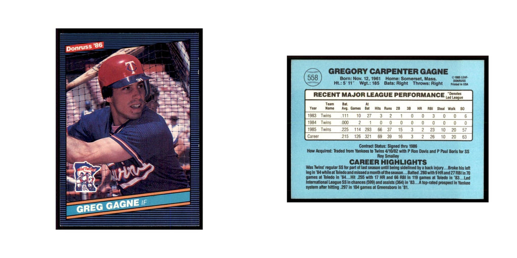 1986 Donruss Greg Gagne Twins #558