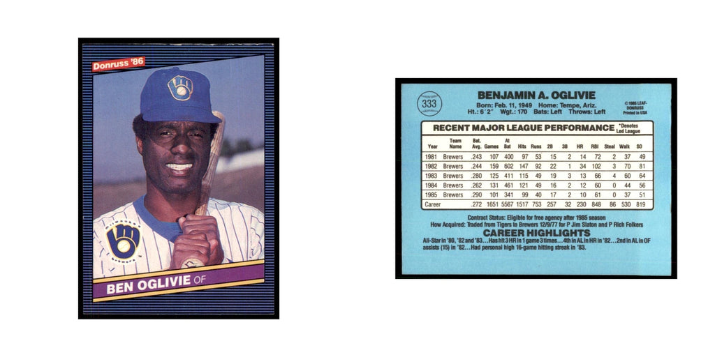 1986 Donruss Ben Oglivie Brewers #333