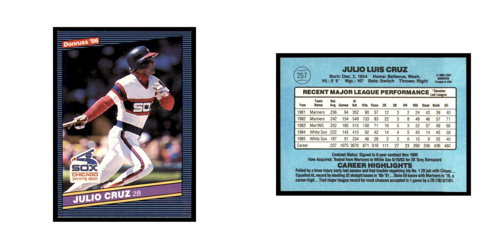 1986 Donruss Julio Cruz White Sox #257