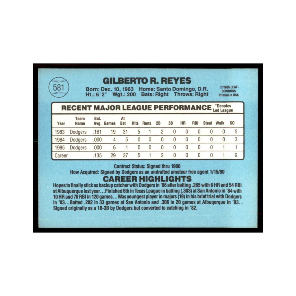 1986 Donruss Gilberto Reyes RC Dodgers #581
