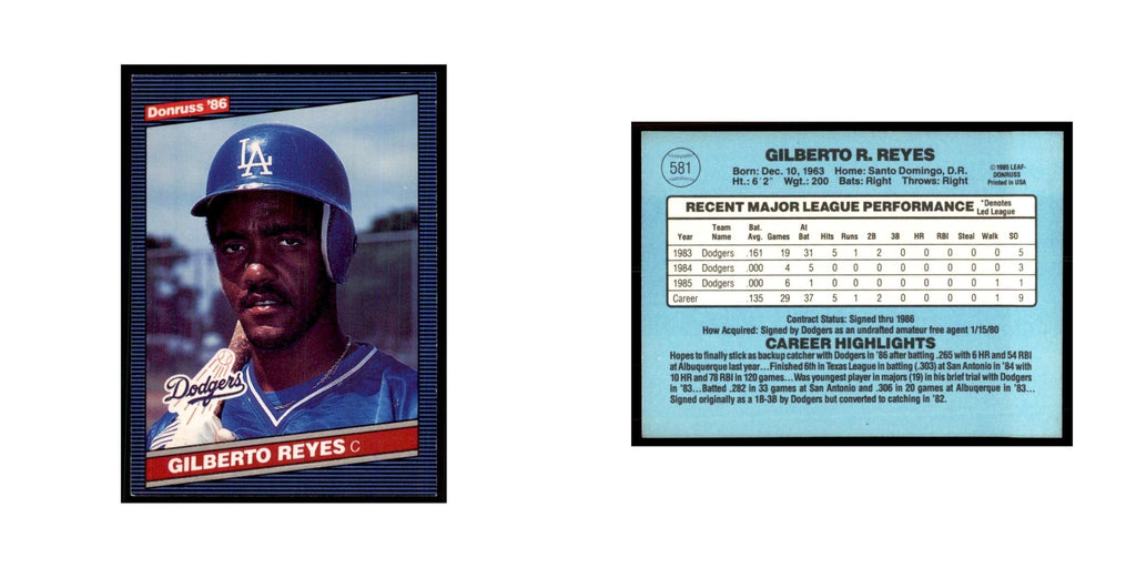 1986 Donruss Gilberto Reyes RC Dodgers #581