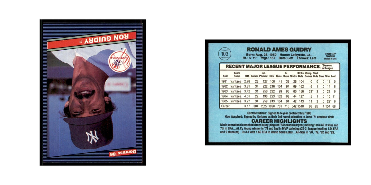 1986 Donruss Ron Guidry Yankees #103