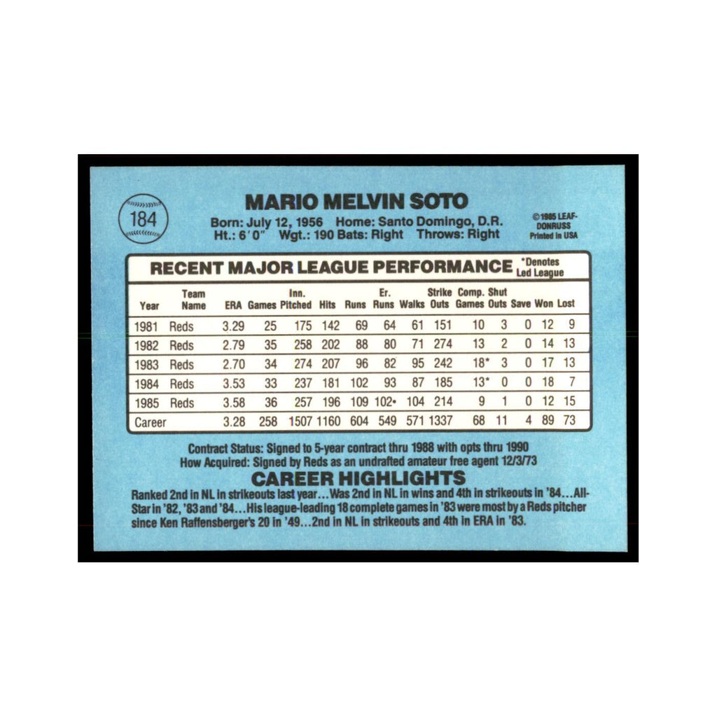 1986 Donruss Mario Soto Reds #184