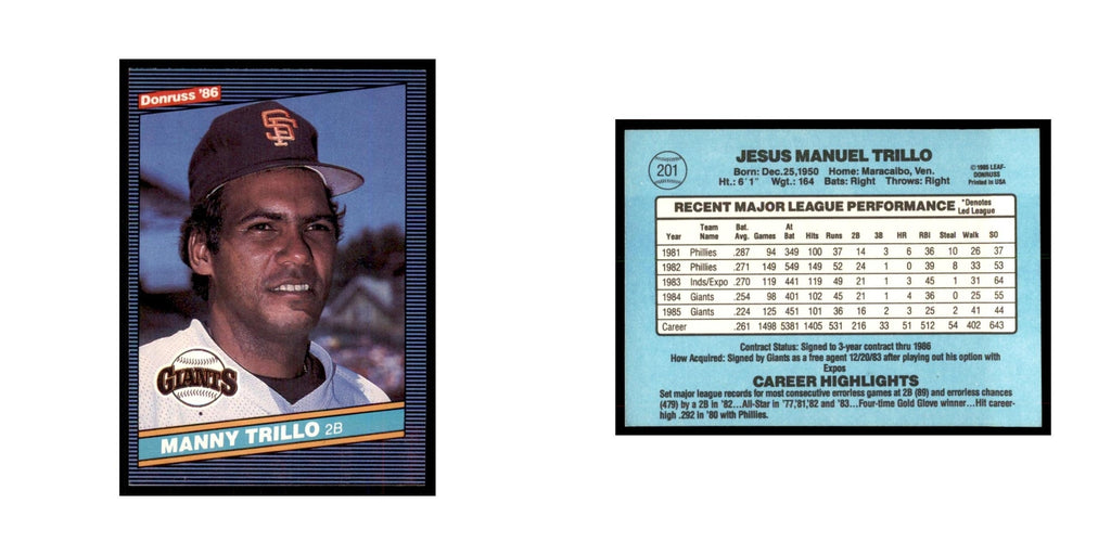 1986 Donruss Manny Trillo Giants #201