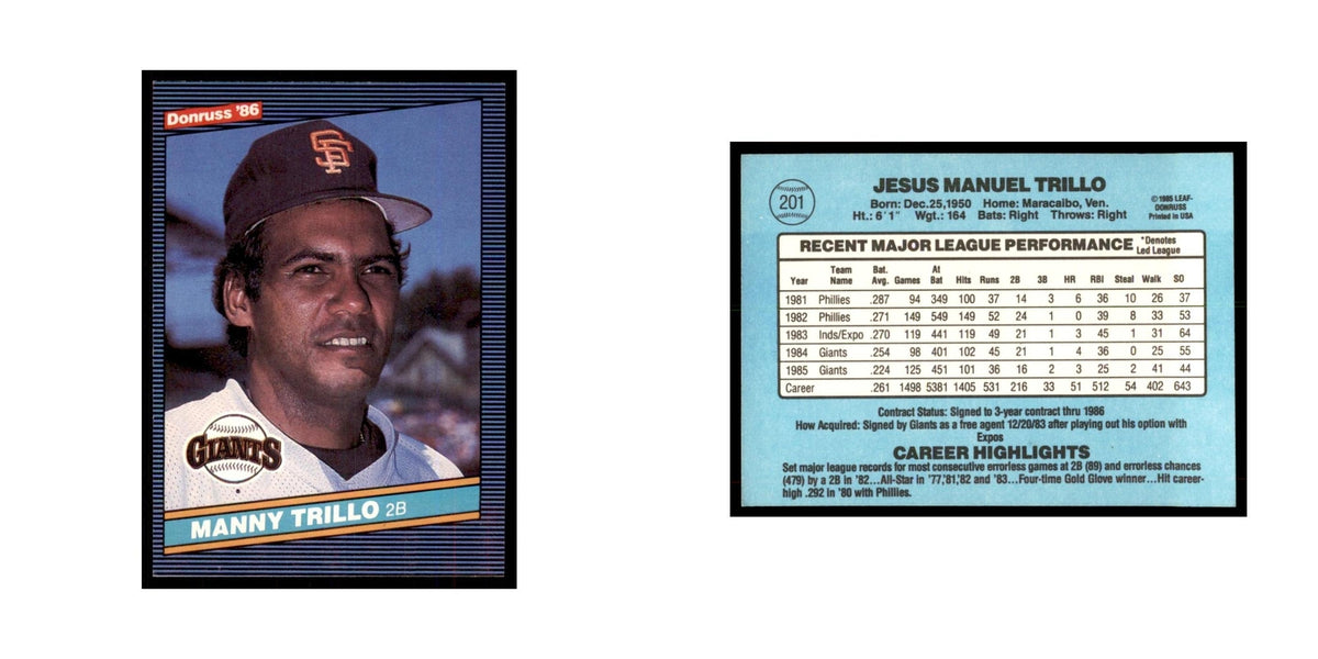 1986 Donruss Manny Trillo Giants #201