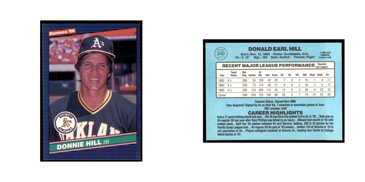 1986 Donruss Donnie Hill Athletics #340