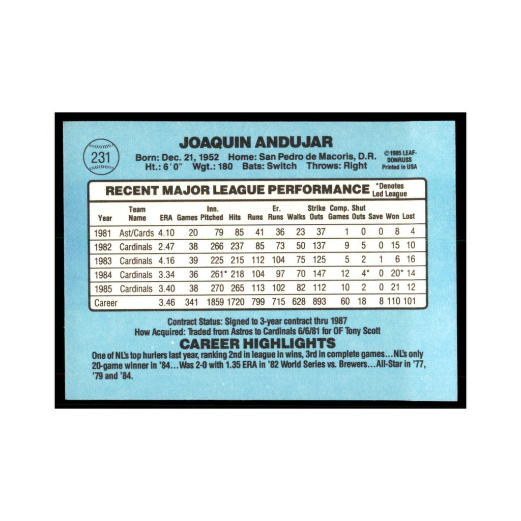 1986 Donruss Joaquin Andujar Cardinals #231