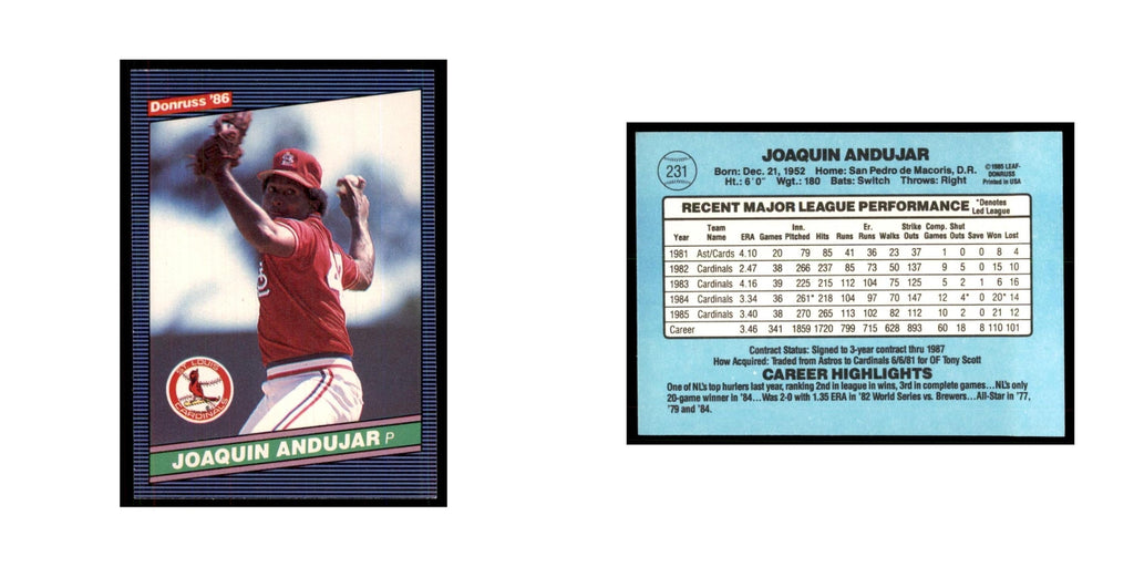 1986 Donruss Joaquin Andujar Cardinals #231