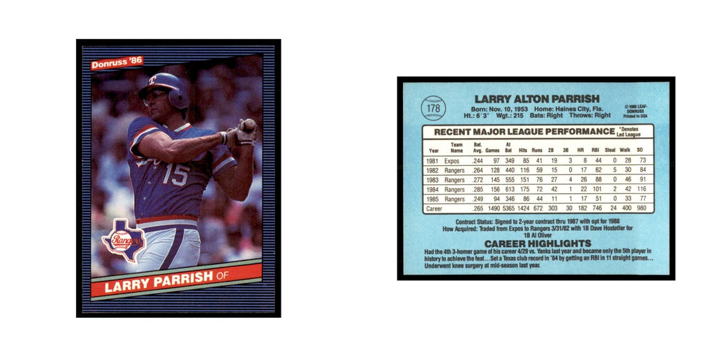 1986 Donruss Larry Parrish Rangers #178