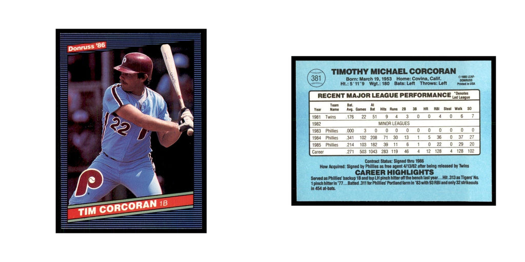 1986 Donruss Tim Corcoran Phillies #381