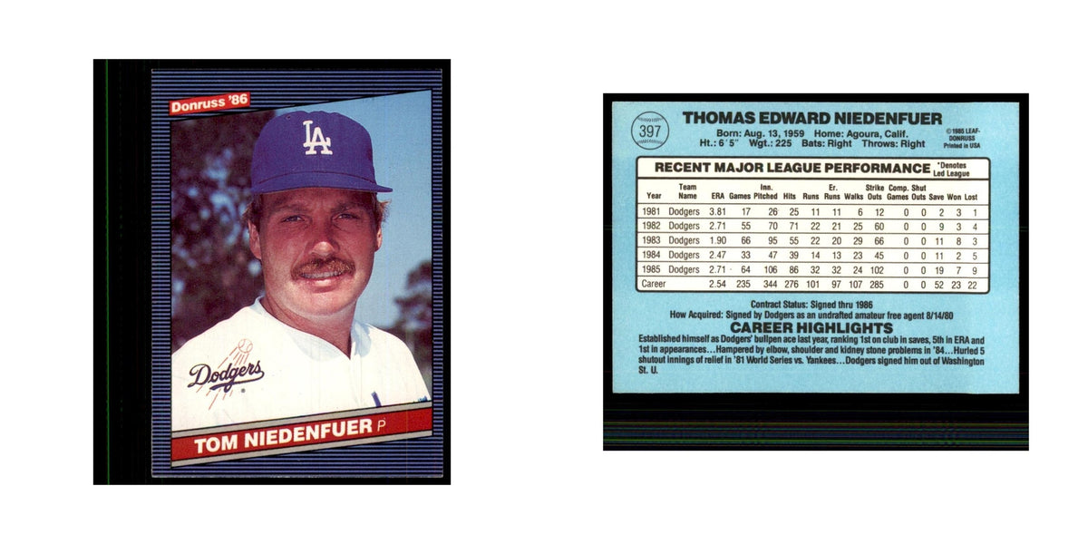1986 Donruss Tom Niedenfuer Dodgers #397
