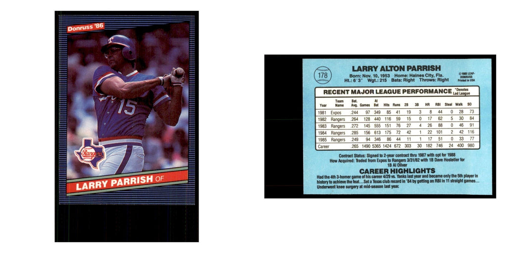 1986 Donruss Larry Parrish Rangers #178