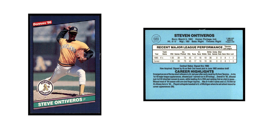 1986 Donruss Steve Ontiveros RC Athletics #589