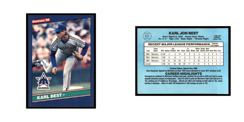 1986 Donruss Karl Best RC Mariners #511