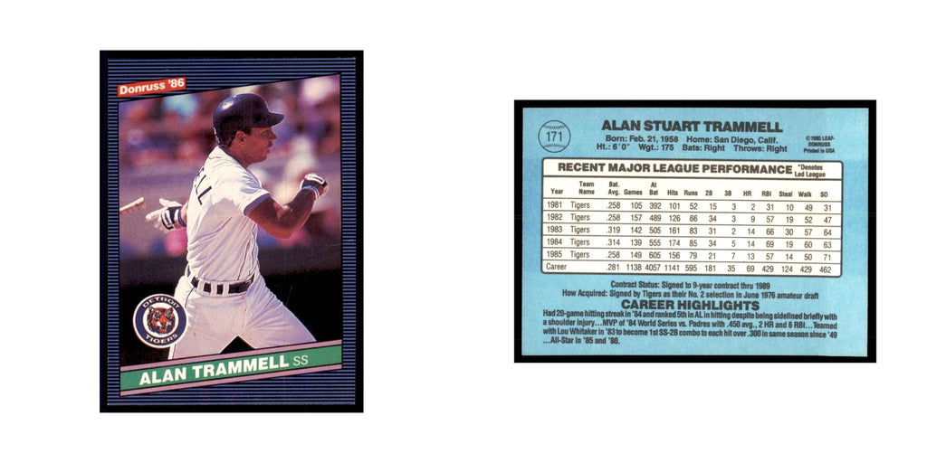1986 Donruss Alan Trammell Tigers #171