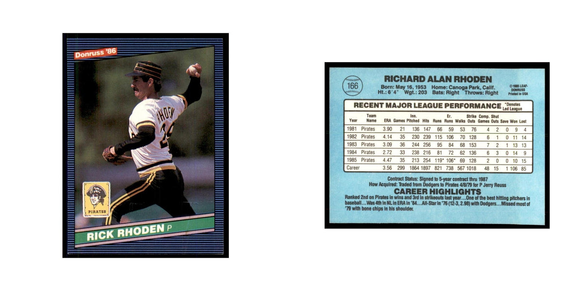 1986 Donruss Rick Rhoden Pirates #166