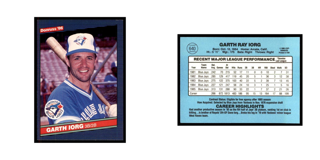 1986 Donruss Garth Iorg Blue Jays #640