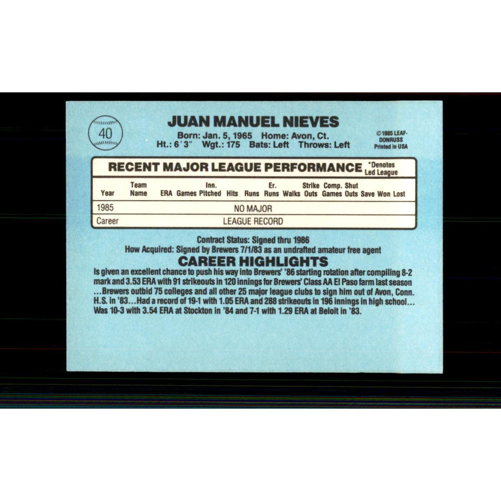 1986 Donruss Juan Nieves RC Brewers #40