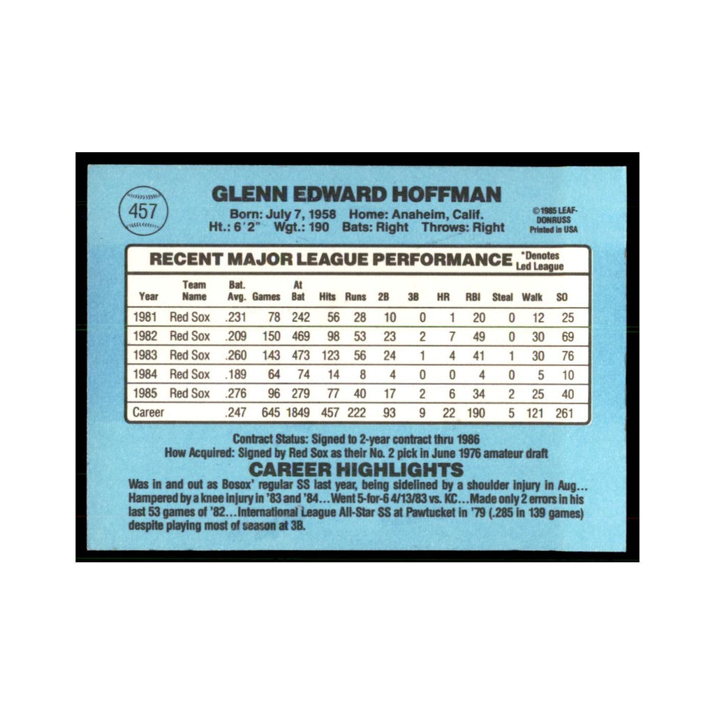 1986 Donruss Glenn Hoffman Red Sox #457