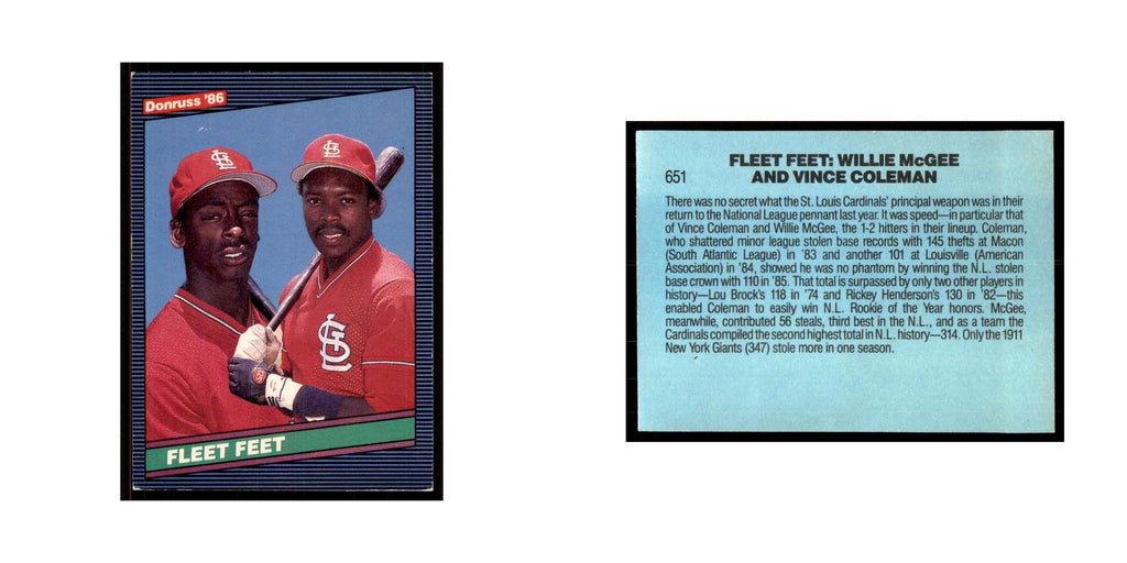 1986 Donruss Fleet Feet (Willie McGee/Vince Coleman) Cardinals #651