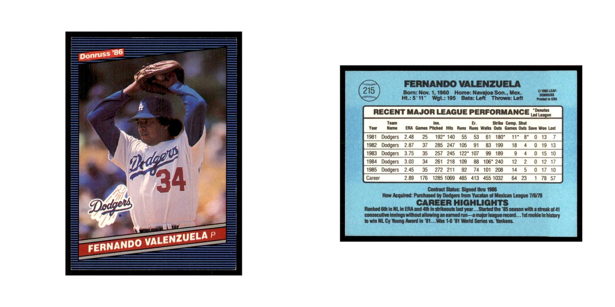 1986 Donruss Fernando Valenzuela Dodgers #215