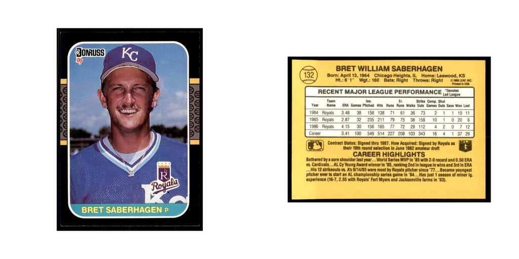 1987 Donruss Bret Saberhagen Baseball Cards #132