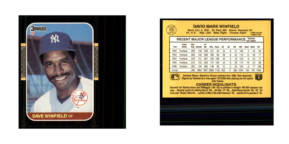 1987 Donruss Dave Winfield Baseball Cards #105