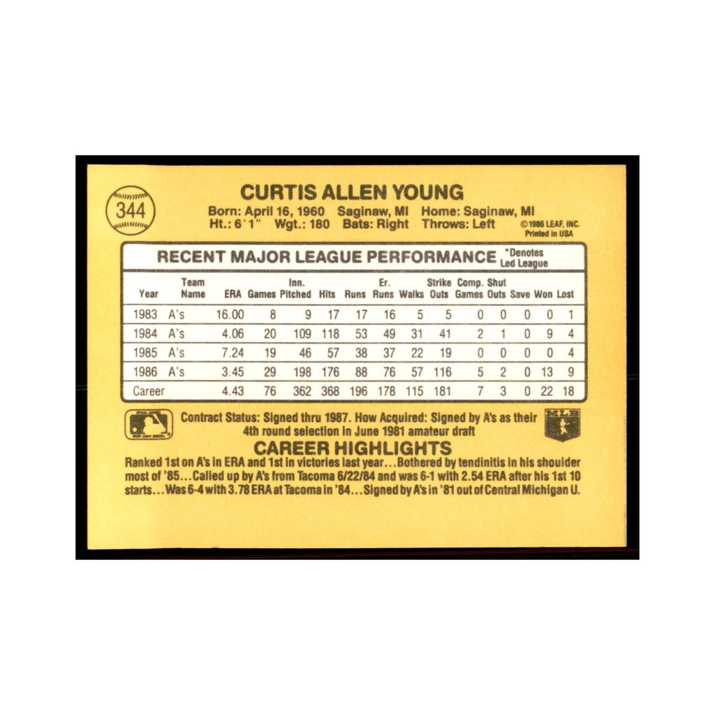 1987 Donruss Curt Young Baseball Cards #344