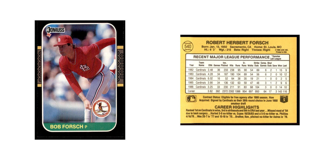 1987 Donruss Bob Forsch Baseball Cards #540
