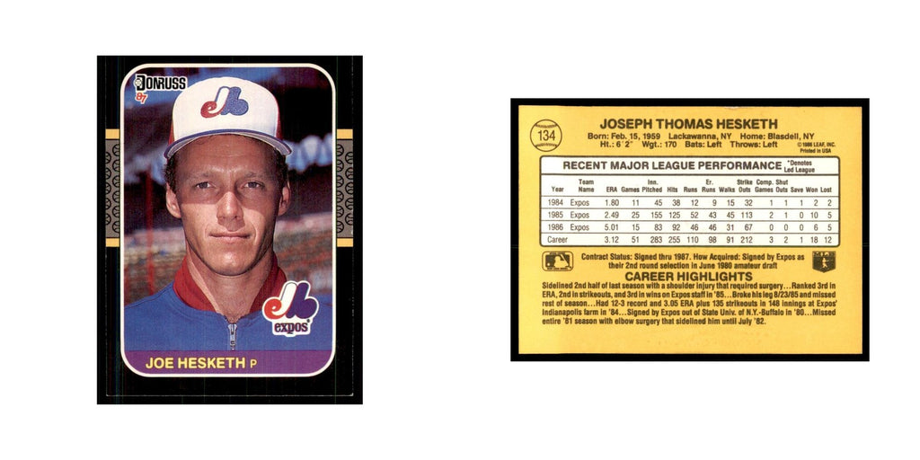 1987 Donruss Joe Hesketh Baseball Cards #134