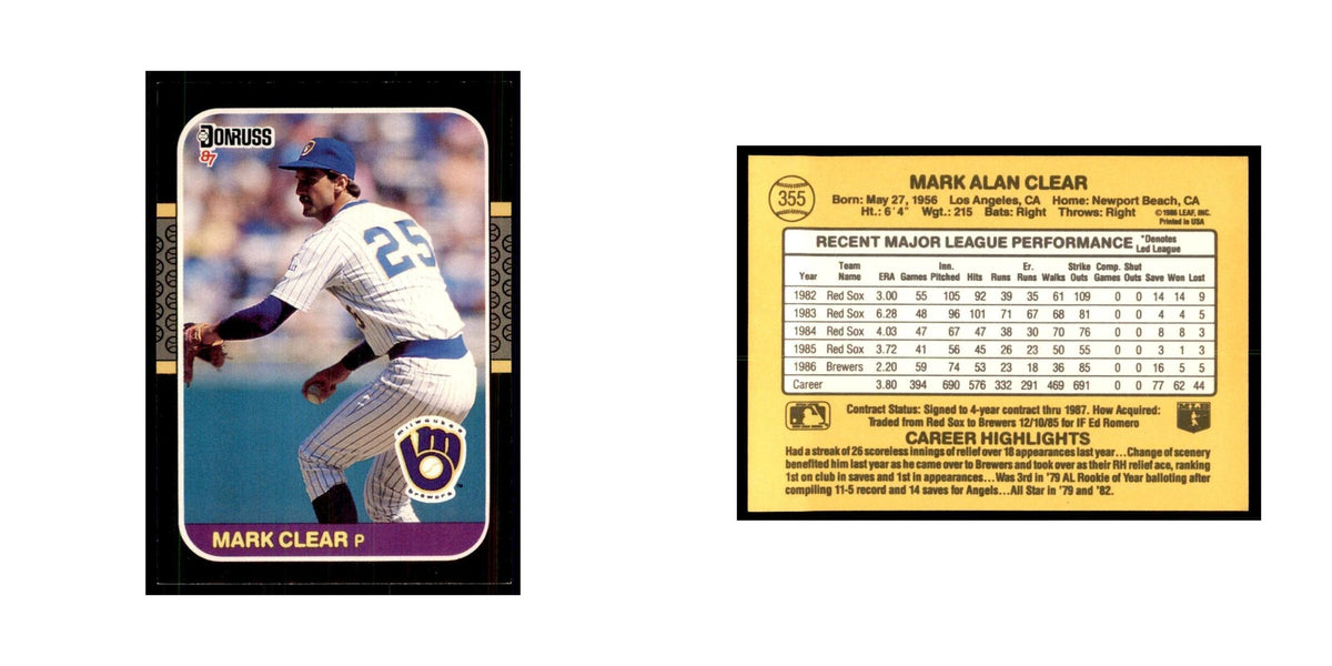 1987 Donruss Mark Clear Baseball Cards #355