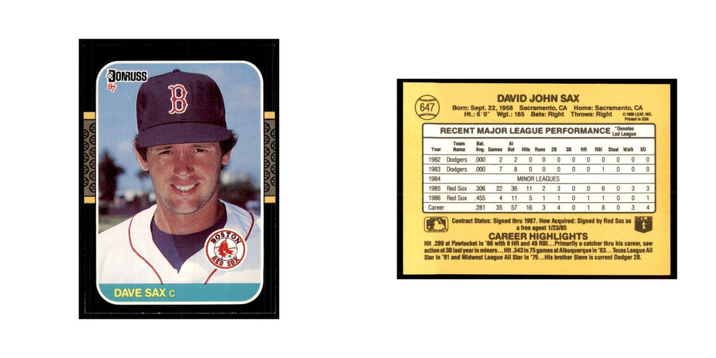 1987 Donruss Dave Sax Baseball Cards #647