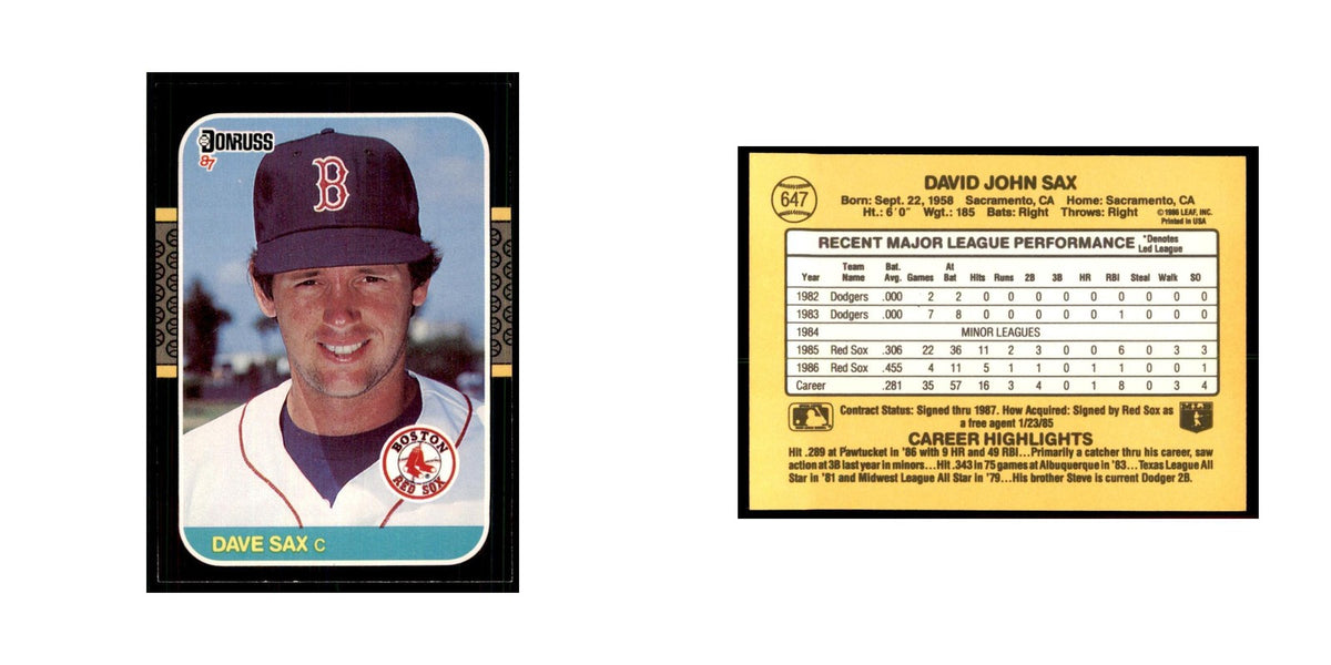1987 Donruss Dave Sax Baseball Cards #647
