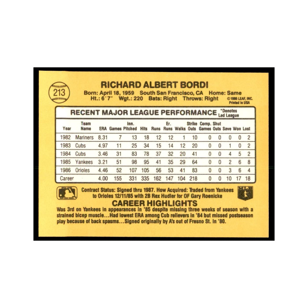 1987 Donruss Rich Bordi Baseball Cards #213